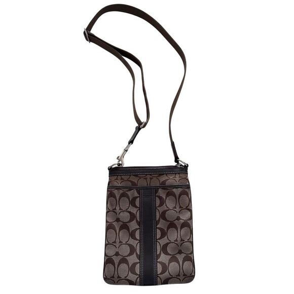 Coach Signature C Swingback Brown and Tan Leather Trim Cross Body Bag - Picture 7 of 8